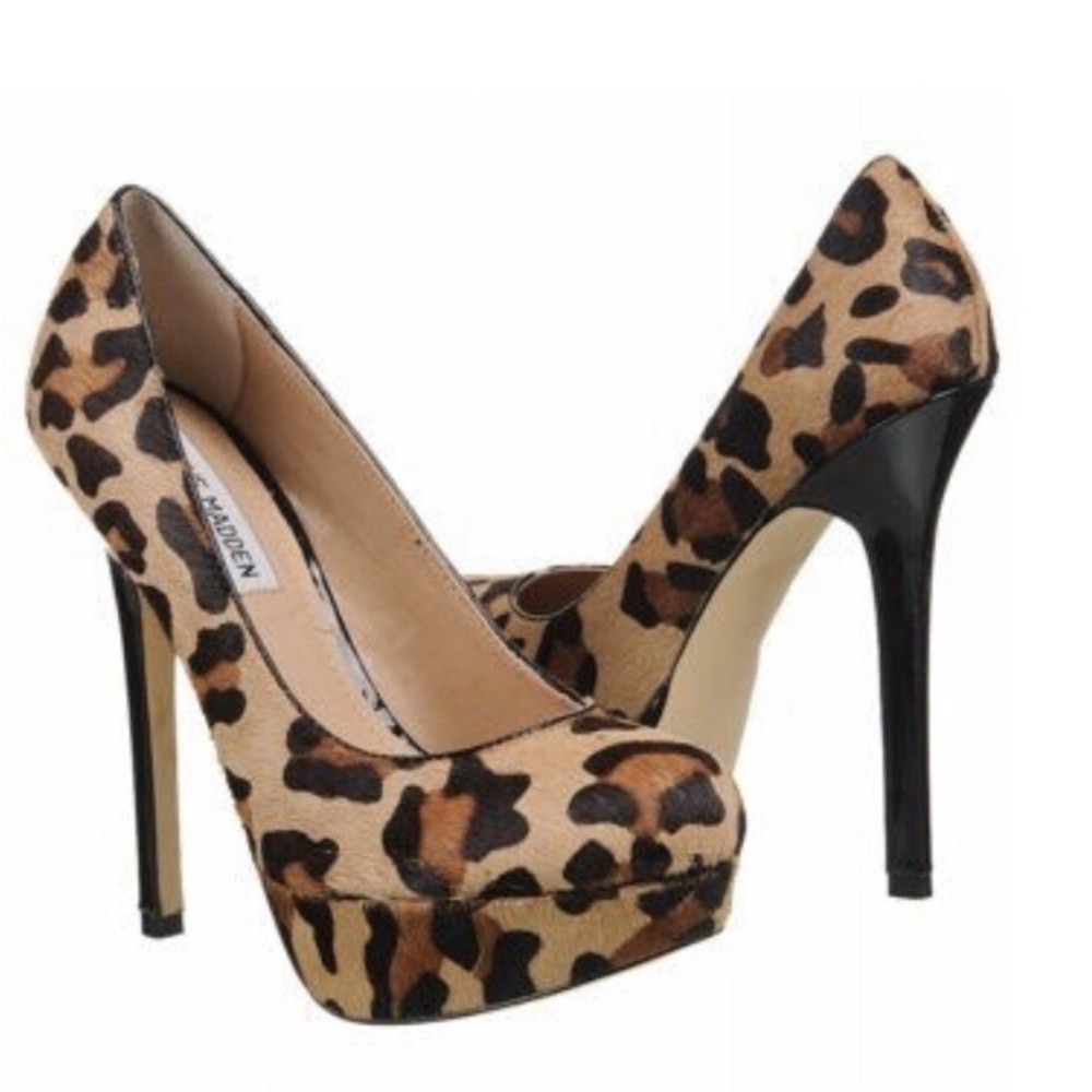 Steve Madden BEVV-L Brown Leopard Pony Hair Stiletto Heels Women's Size 7.5